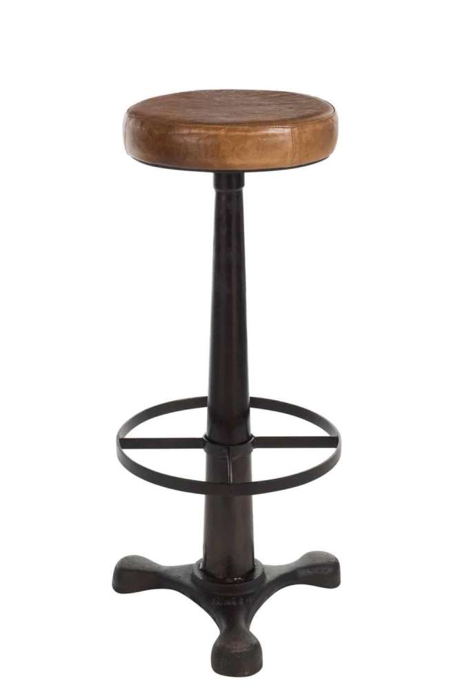 BAR STOOL LEATHER/METAL BROWN