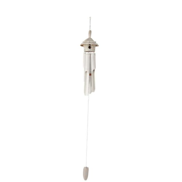 WIND CHIME BIRD HOUSE BAMBOO WHITE MEDIUM
