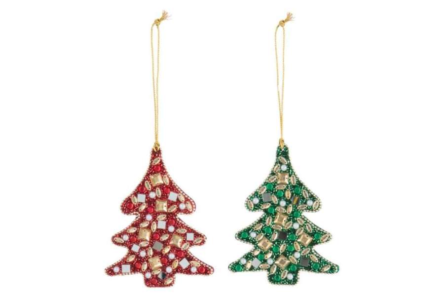 HANGER CHRISTMAS TREE BEADS/MDF CHRISTMAS RED/EMERALD GREEN ASSORTMENT OF 2