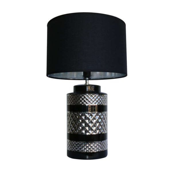 Lampe Base Sort/Sølv/Riller 20X20X43Cm