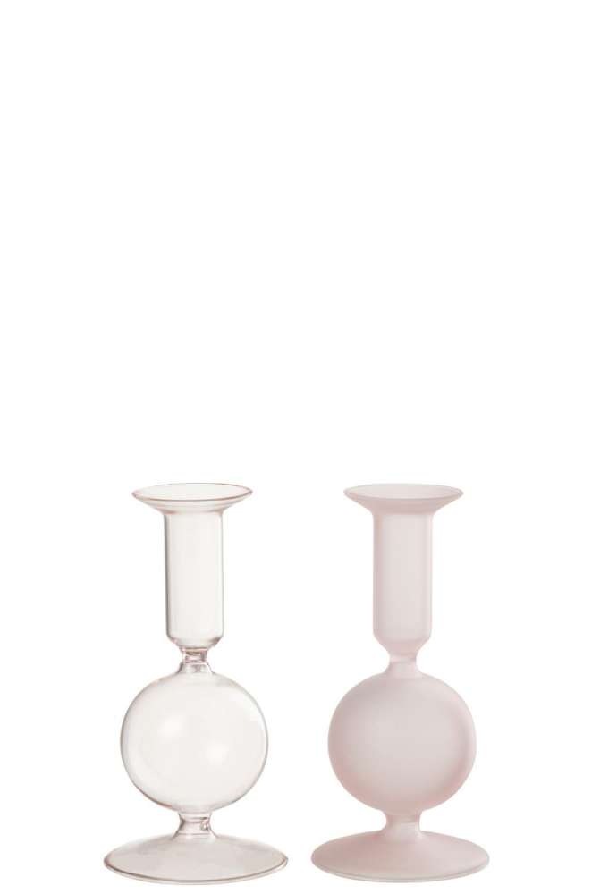 CANDLE HOLDER 1 ORB MATTE/TRANSPARENT GLASS LIGHT PINK ASSORTMENT OF 2