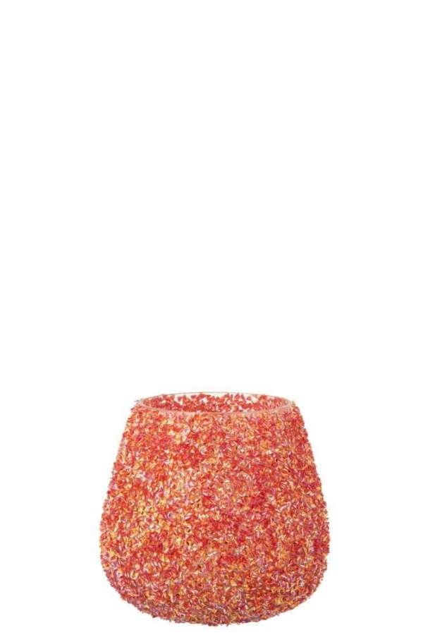 CANDLE HOLDER BEADS GLASS DARK ORANGE MEDIUM