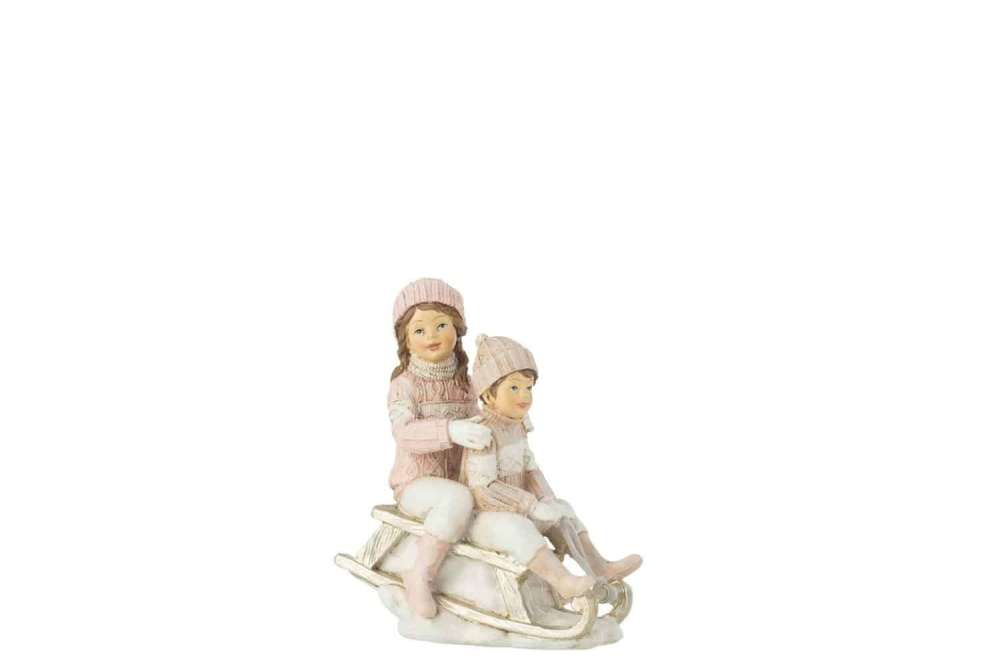 GIRL AND BOY ON SLED WHITE/PINK