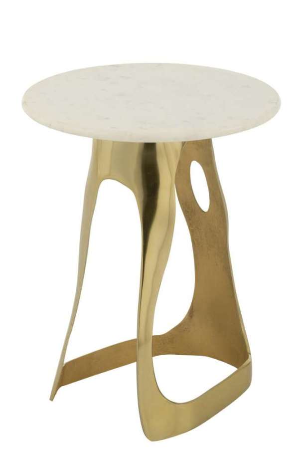 SIDE TABLE ALUMINIUM/STONE GOLD COLORED/WHITE LARGE