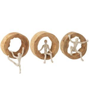 WALL DECO FIGURE CLIMBING MANGO WOOD/ALUMINIUM NATURAL/WHITE ASSORTMENT OF 3