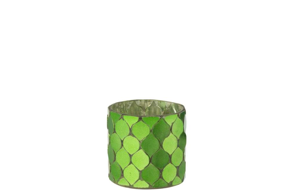 TEALIGHT HOLDER CYLINDER MOSAIC GLASS GREEN