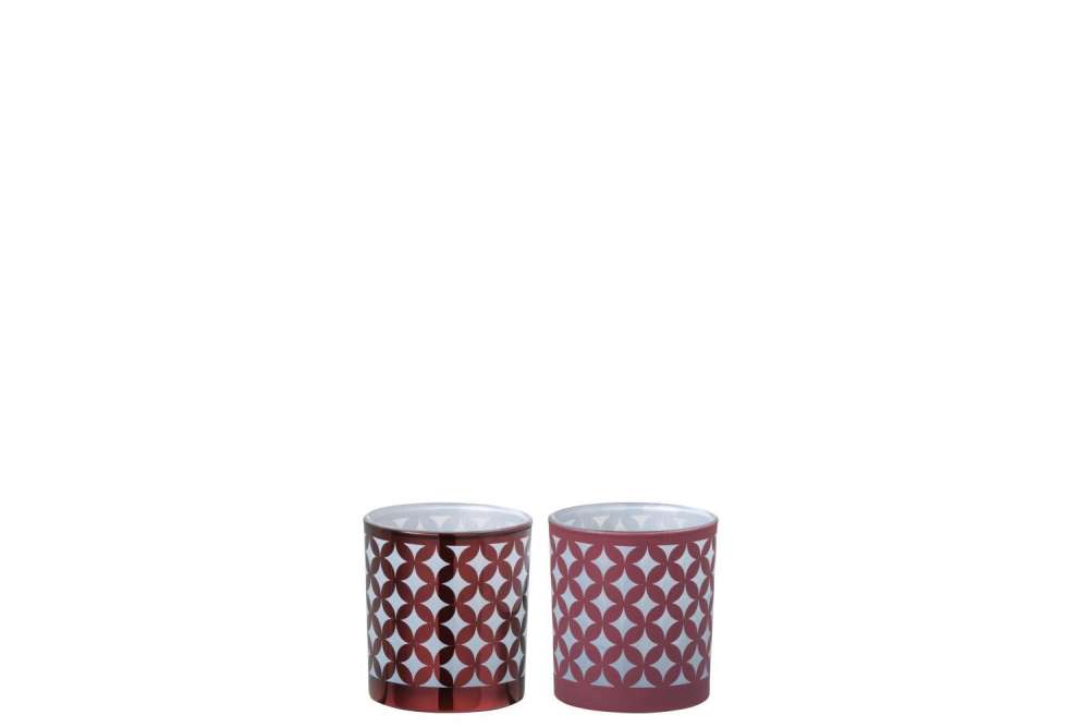 TEALIGHT HOLDER PATTERN GLASS RED/WHITE ASSORTMENT OF 2