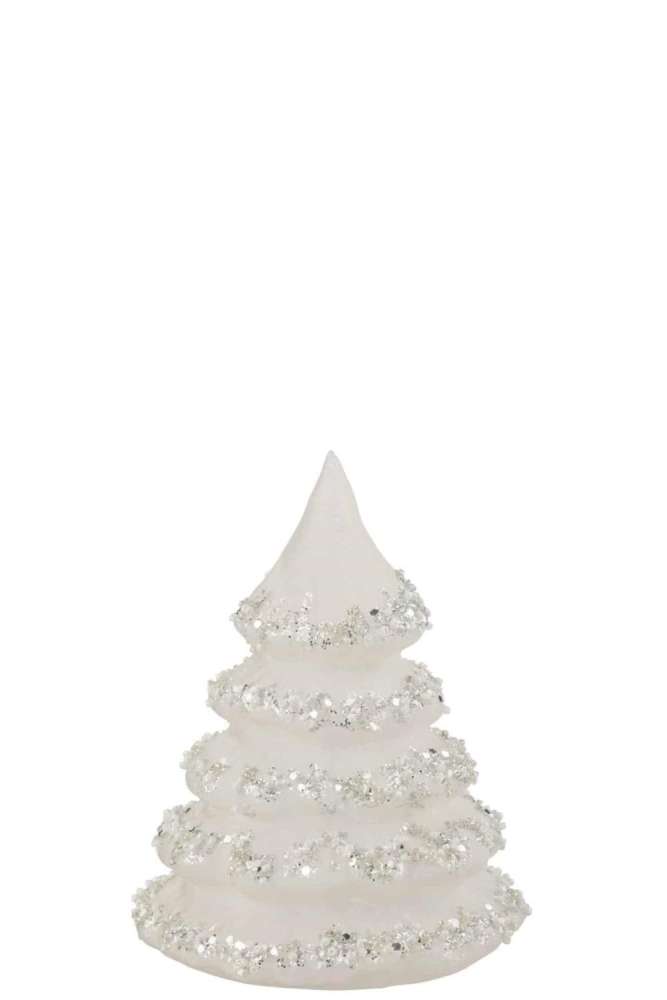 CHRISTMAS TREE LINES GLITTER+PEARLS WHITE/SILVER GLASS SMALL