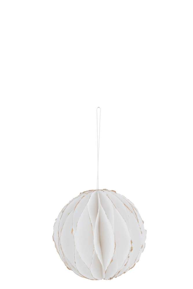 HANGER BALL COTTON MACHE WHITE WITH GOLD