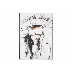 FRAME WOMAN NATIVE AMERICAN WOOD/CANVAS SHADES OF GREY