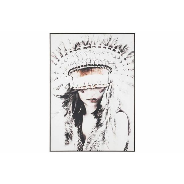 FRAME WOMAN NATIVE AMERICAN WOOD/CANVAS SHADES OF GREY