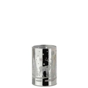 DECORATION CYLINDER LED GLASS WINTER SILVER SMALL