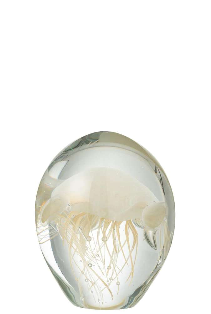 PAPERWEIGHT CALYPSO GLASS TRANSPARENT/BEIGE SMALL