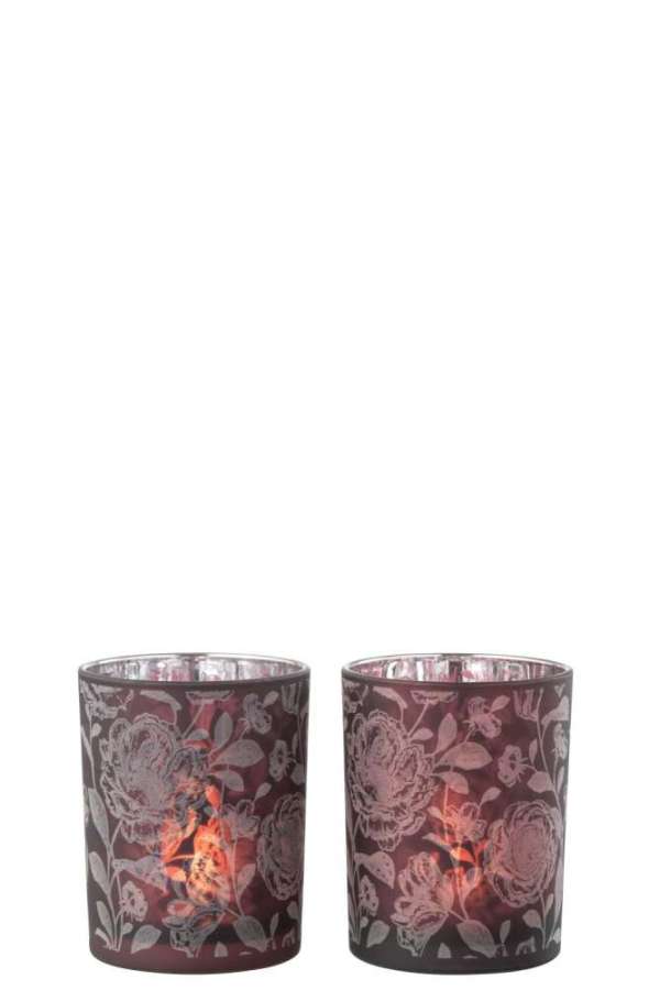 HURRICANE FLOWERS GLASS MAT PURPLE MIX/SILVER MEDIUM ASSORTMENT OF 2