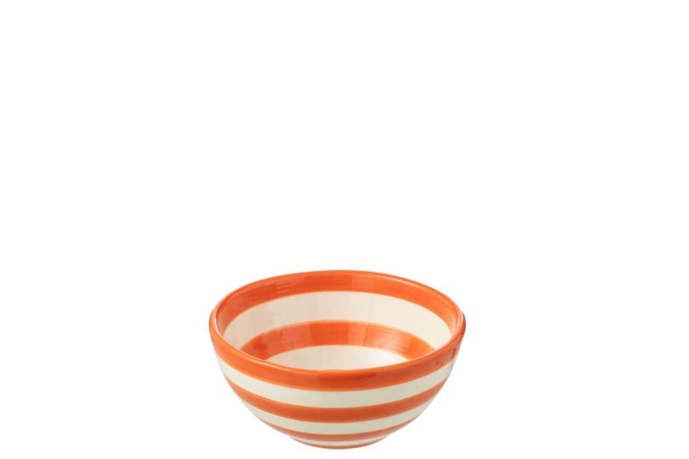 BOWL GRANADA STRIPES HIGH CERAMIC WHITE/ORANGE SMALL