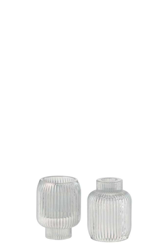 CANDLEHOLDER/TEALICHT HOLDER RIB GLASS PEARL TRANSPARANT