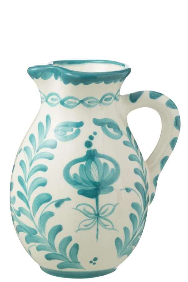 PITCHER GRANADA CERAMIC WHITE/AQUA LARGE