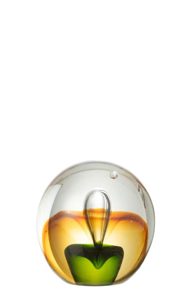 PAPERWEIGHT DROP GLASS AMBER/GREEN SMALL