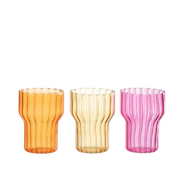 CANDLEHOLDER BEKER GLASS ORANGE/PINK/OCHRE ASSORTIMENT OF 3