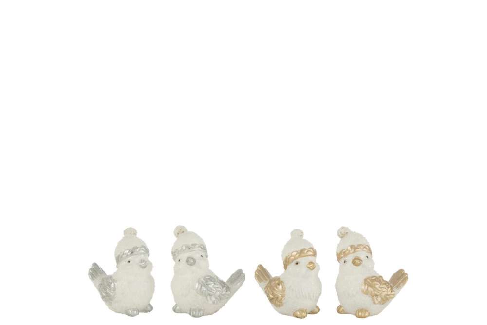 BIRDS HAT RESIN SILVER/GOLD SMALL ASSORTMENT OF 4