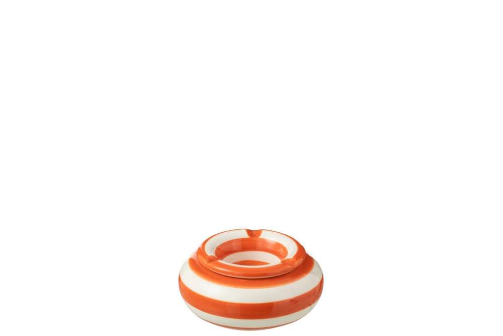 ASHTRAY GRANADA STRIPES CERAMIC WHITE/ORANGE SMALL