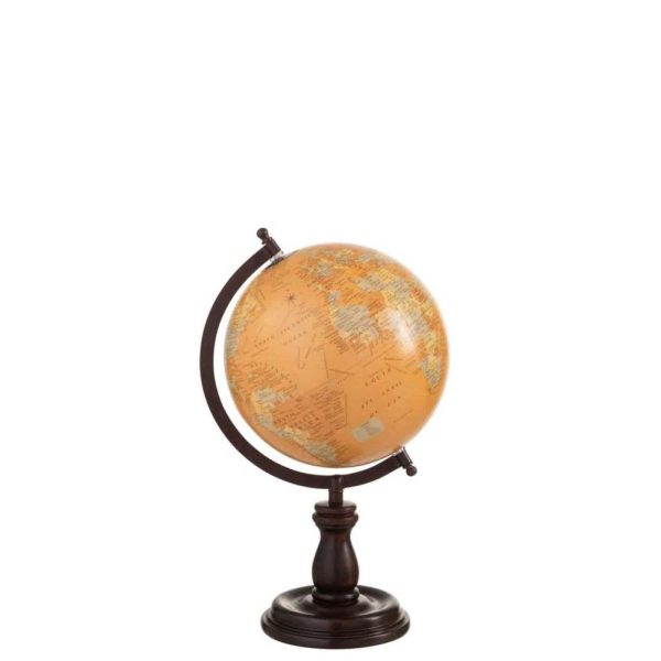GLOBE ON FOOT WOOD OCHRE MEDIUM