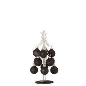 TREE WHITE BAUBLES STARS GLASS BLACK SMALL