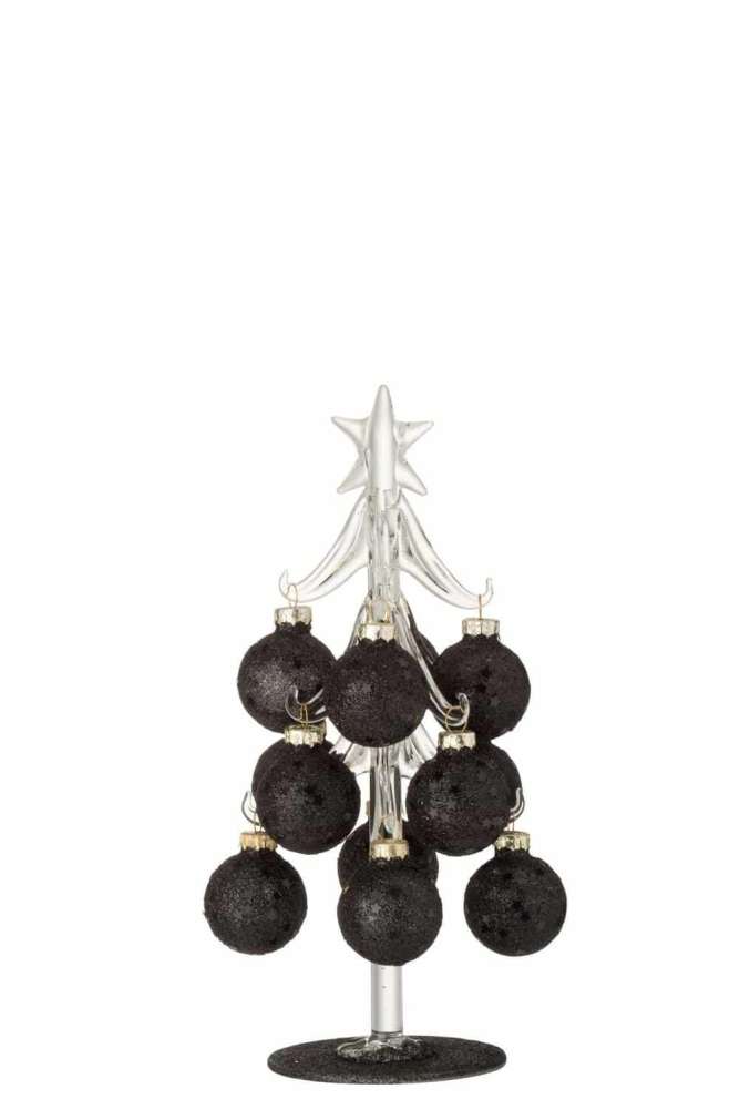 TREE WHITE BAUBLES STARS GLASS BLACK SMALL