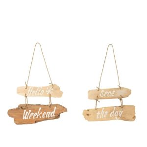 PLACARD HELLO WEEKEND+SEAS THE DAY DRIFTWOOD NATURAL ASSORTMENT OF 2