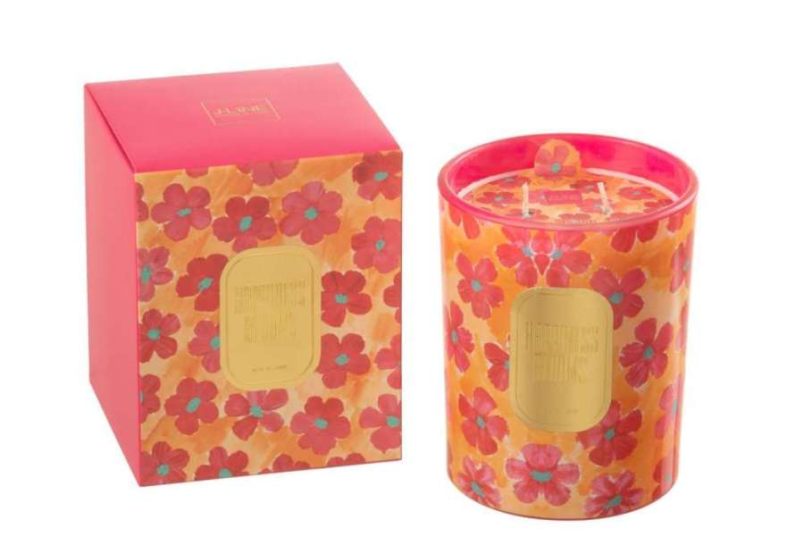 SCENTED CANDLE FLOWERS ORANGE/RED LARGE-70 HOURS