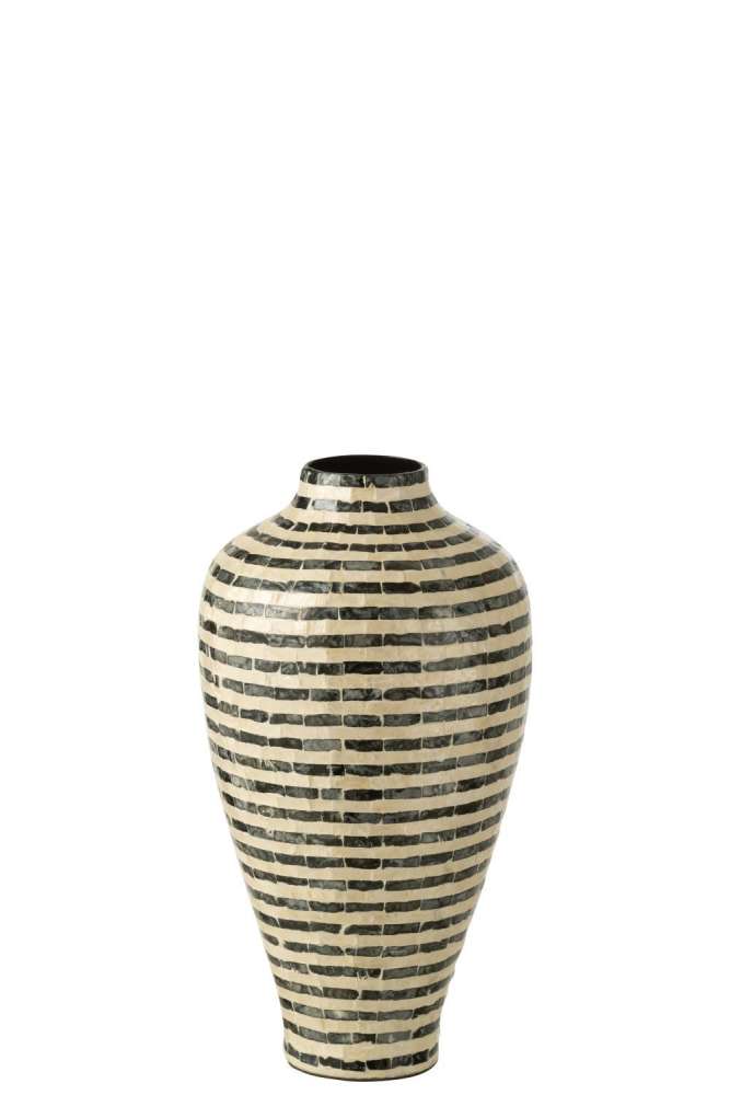 VASE STRIPED SHELL/BAMBOO BLACK AND WHITE