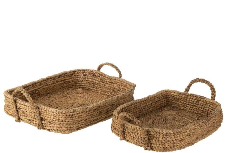 SET OF 2 BASKET TRAYS WATER HYACINTHE NATURAL