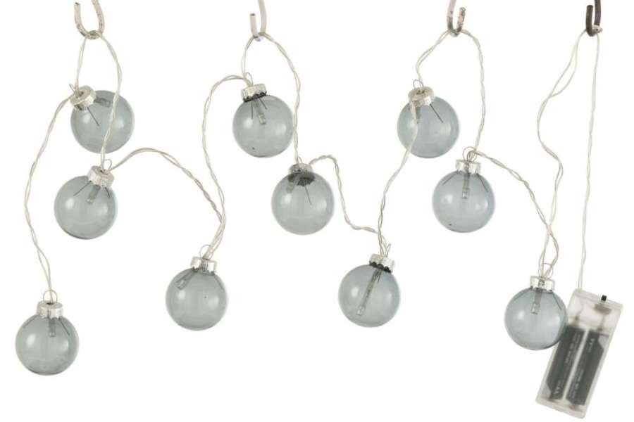 GARLAND 10 BALLS+LED GLASS SMOOTH DARK GREY