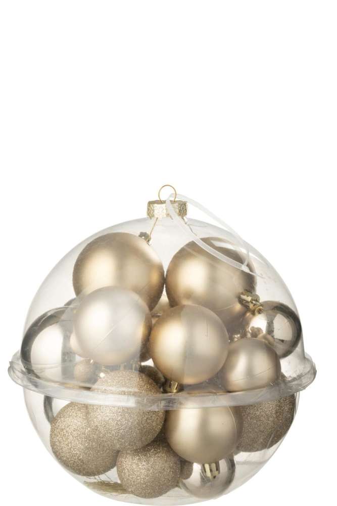BOX OF 24 CHRISTMAS BAUBLE PLASTIC CHAMPAGNE COLORED