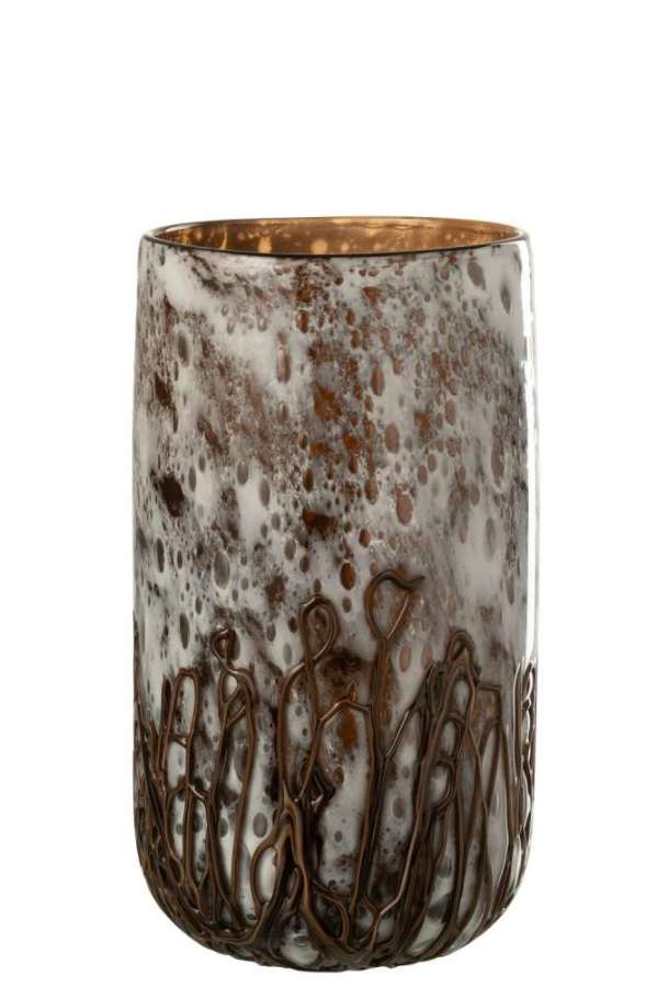 VASE/CANDLEHOLDER  PETRA GLASS BROWN/WHITE SMALL