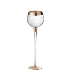 CANDLEHOLDER BALL ON BASE CRACKLE GLASS TRANSPARENT/GOLD LARGE