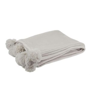 PLAID POMPOM POLYESTER LIGHT GREY