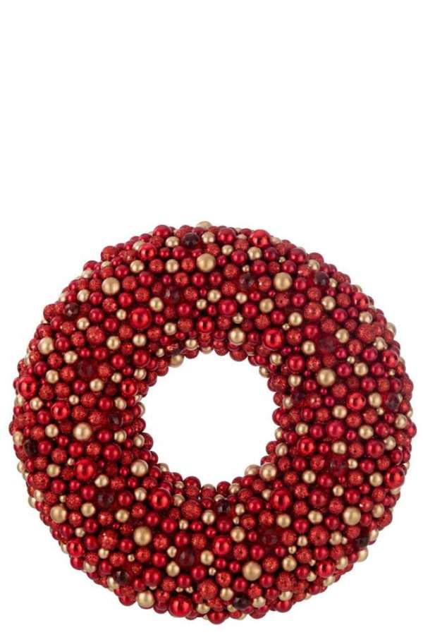 WREATH ROUND BALLS PLASTIC RED/GOLD