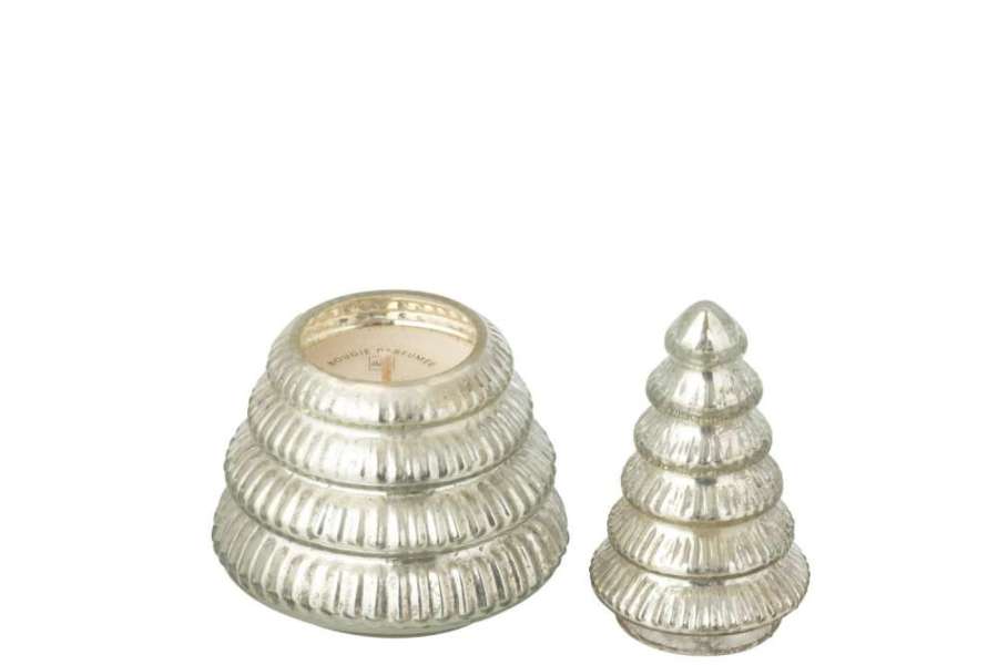 SCENTED CANDLE TREE RIBBED GLASS SILVER COLORED SMALL