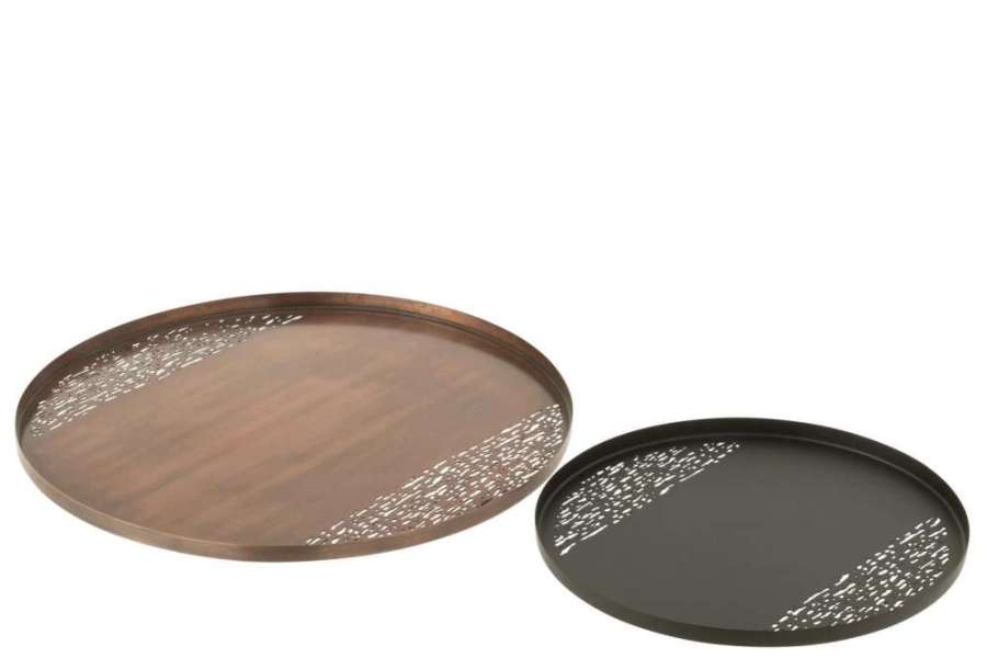 SET OF 2 TRAY ROND METAL BRONZE/BLACK