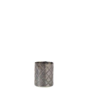 VASE CYLINDER CHECK PATTERN GLASS LIGHT GREY SMALL
