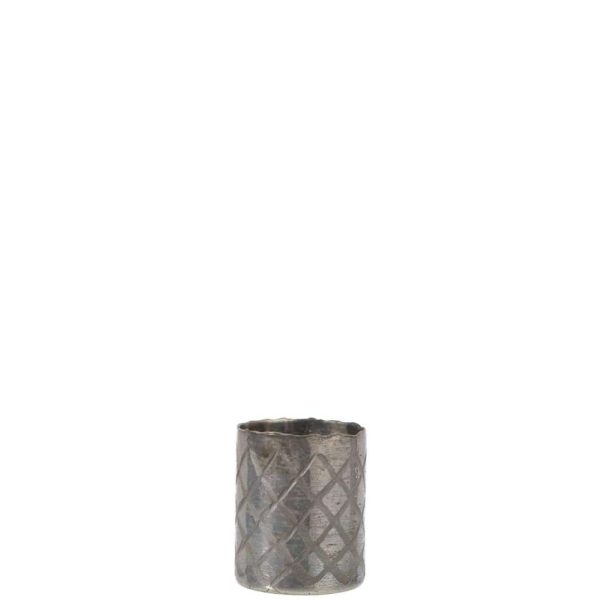 VASE CYLINDER CHECK PATTERN GLASS LIGHT GREY SMALL