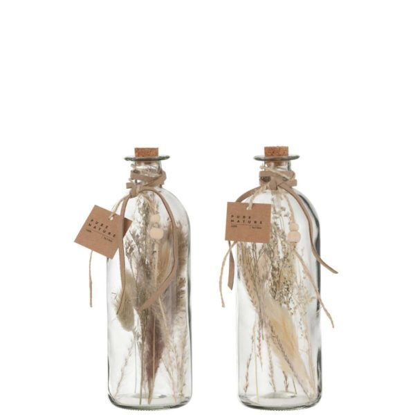 BOTTLES WITH DRIED FLOWERS GLASS NATURAL LARGE ASSORTMENT OF 2