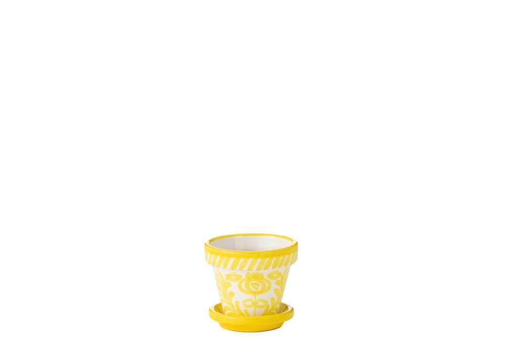 FLOWERPOT+PLATE GRANADA HANDMADE/HANDPAINTED CERAMIC YELLOW/WHITE EXTRA SMALL