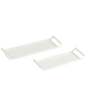 SET OF 2 TRAYS RECTANGLE METAL WHITE