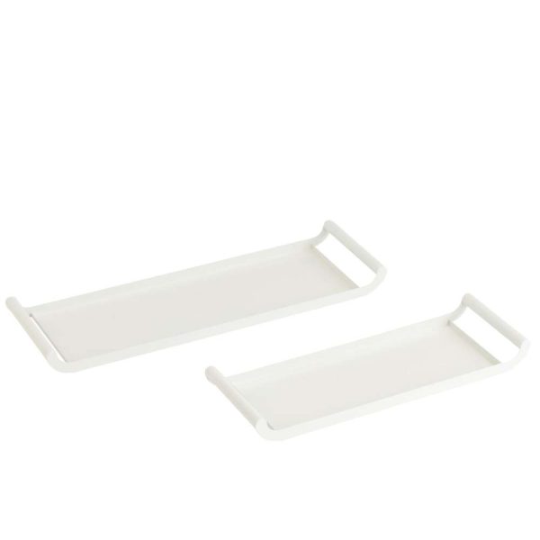 SET OF 2 TRAYS RECTANGLE METAL WHITE
