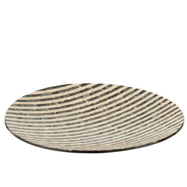 TRAY ROUND STRIPED SHELLS/MDF BLACK AND WHITE