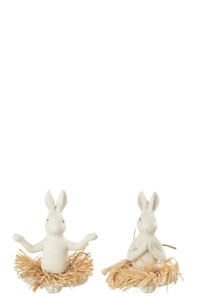 RABBIT SITTING YOGA STONE/RESIN WHITE ASSORTMENT OF 2