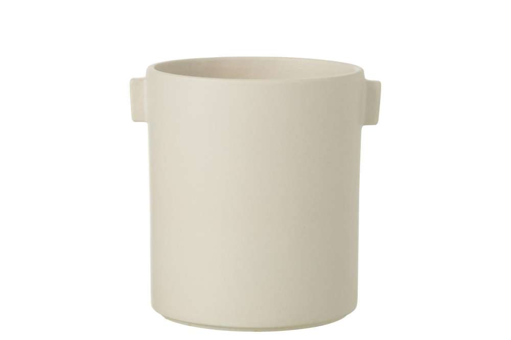 FLOWER POT HANDLE STONEWARE WHITE
