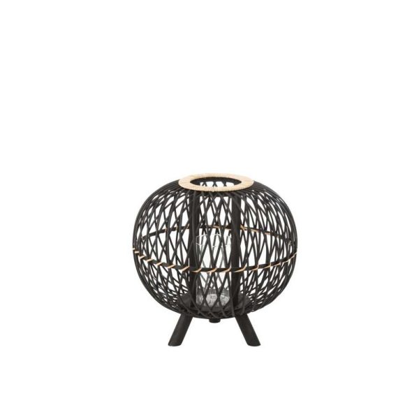 LANTERN BALL ON FOOT BAMBOO BLACK/NATURAL MEDIUM